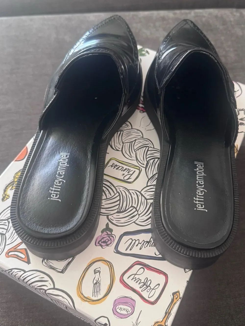 NIB Jeffrey Campbell Black Patent Leather Penny Loafer Mule - Finkman - 9.5 - Picture 10 of 12